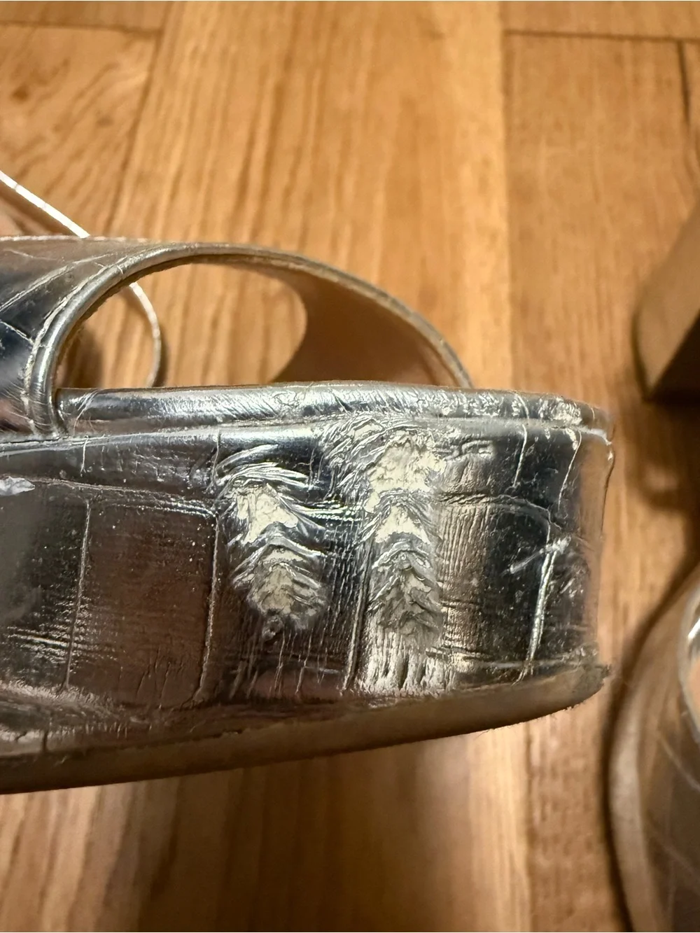 Chinese Laundry silver metallic platform heels